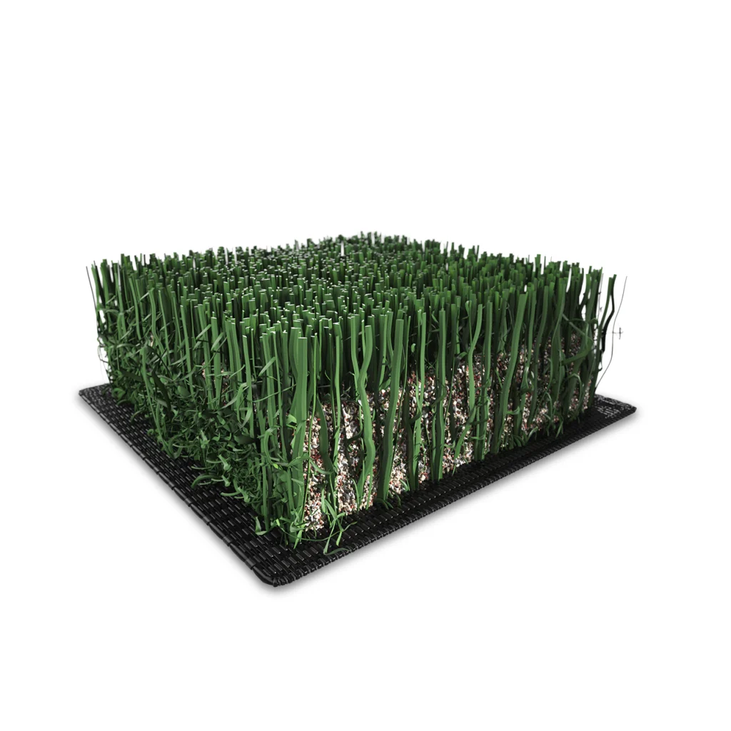 Detail of high-resistance artificial turf fibres for football rugby e baseball