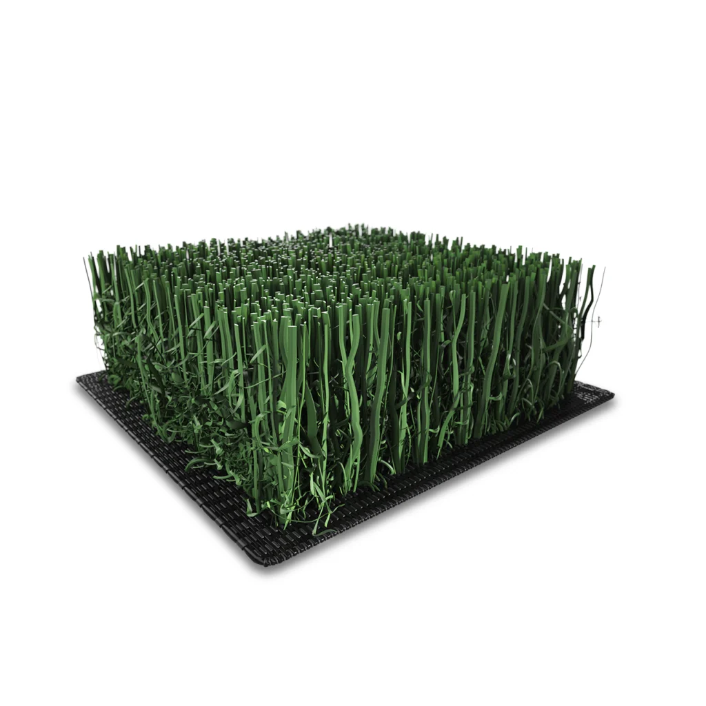 Detail of high-resistance artificial turf fibres without infill for football